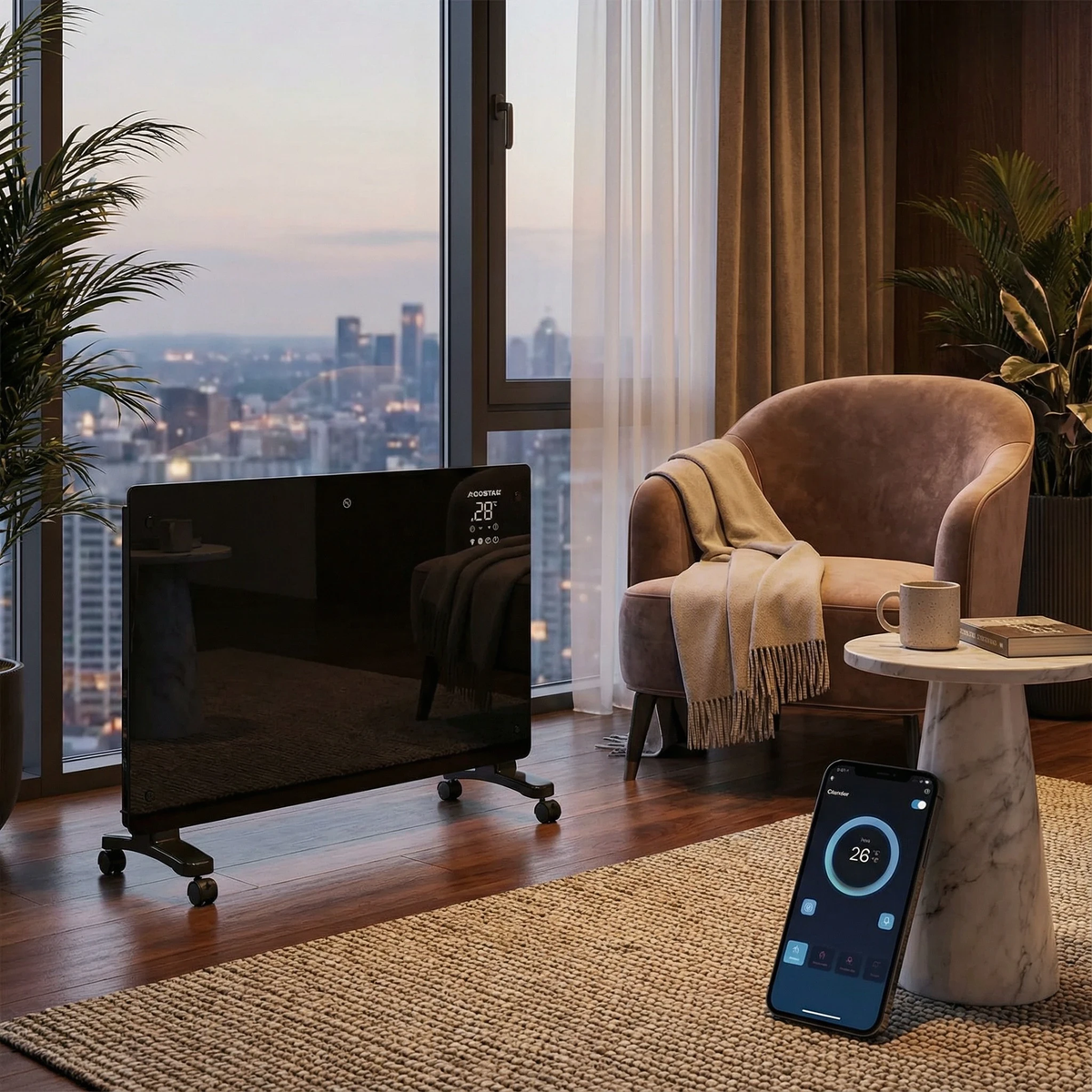 Chauffage Électrique Verre Design – Convection Silencieuse, App WiFi & Température Réglable