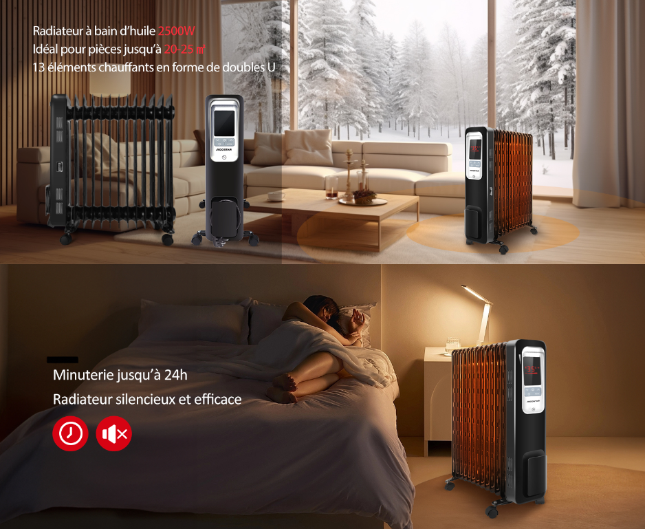 Radiateur à Huile 2500W Aigostar Oil Monster – 13 Ailerons, LCD, 4 Modes Chauffage & Thermostat Éco
