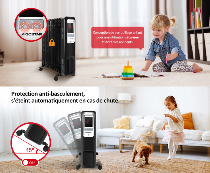 Radiateur à Huile 2500W Aigostar Oil Monster – 13 Ailerons, LCD, 4 Modes Chauffage & Thermostat Éco