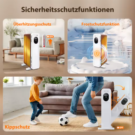 Aigostar Radiateur à Huile 2300W – 11 Ailettes, Télécommande, 3 Modes, Thermostat & Minuterie 24h