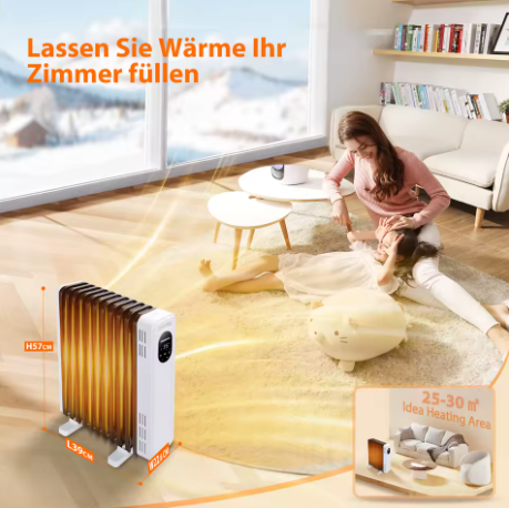 Aigostar Radiateur à Huile 2300W – 11 Ailettes, Télécommande, 3 Modes, Thermostat & Minuterie 24h