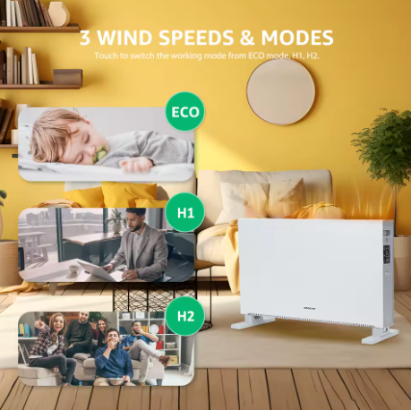 Convecteur Électrique 2000W – Basse Consommation, Tactile, Programmable & Silencieux