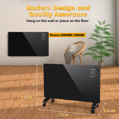 Chauffage Électrique Verre Design – Convection Silencieuse, App WiFi & Température Réglable