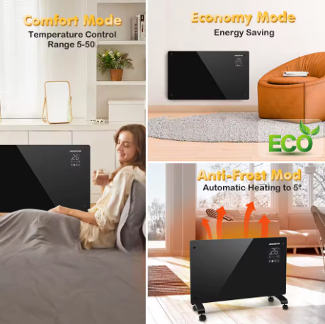 Chauffage Électrique Verre Design – Convection Silencieuse, App WiFi & Température Réglable