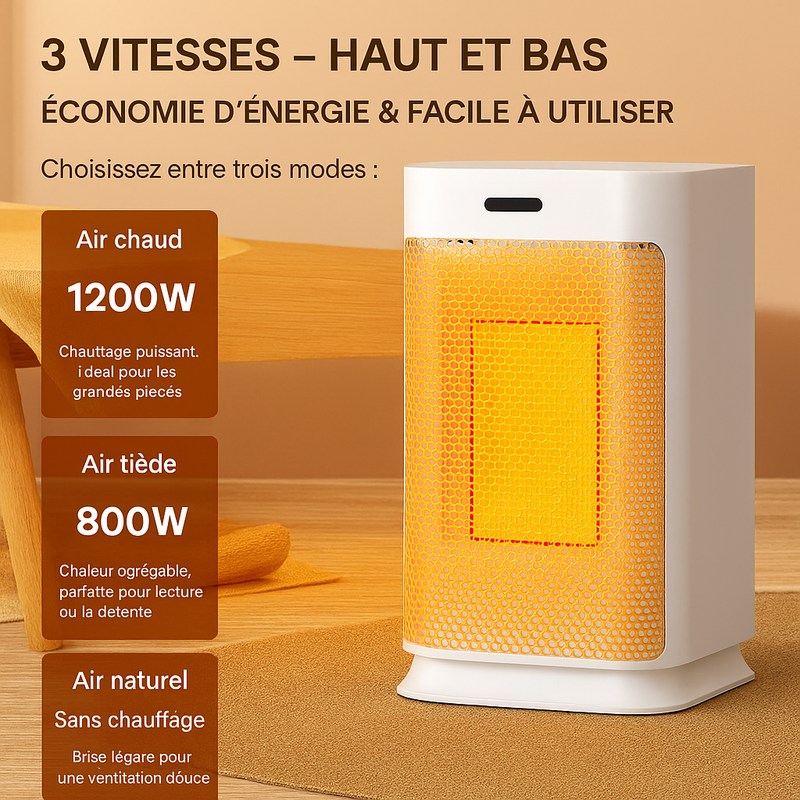 Chauffage d’Espace Portable 1200W – Céramique PTC, Chauffage Rapide, Oscillation, Télécommande & Minuterie
