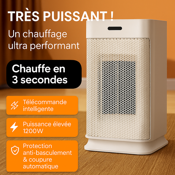Chauffage d’Espace Portable 1200W – Céramique PTC, Chauffage Rapide, Oscillation, Télécommande & Minuterie