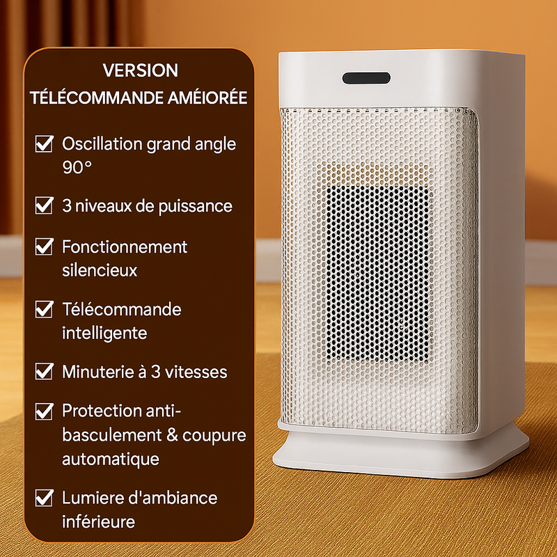 Chauffage d’Espace Portable 1200W – Céramique PTC, Chauffage Rapide, Oscillation, Télécommande & Minuterie