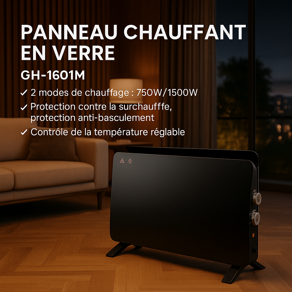 Radiateur Électrique Verre LED SEEMAX – Panneau Chauffant Design avec Minuterie