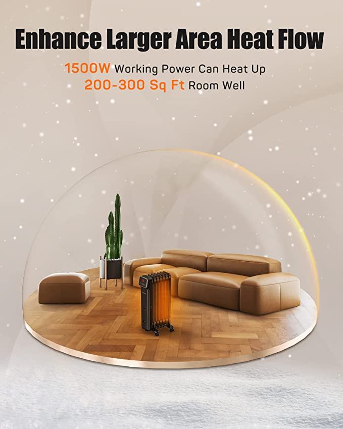 Radiateur à Huile Silencieux avec Thermostat Numérique – Portable, Programmable 24h & Sécurité Anti-Surchauffe