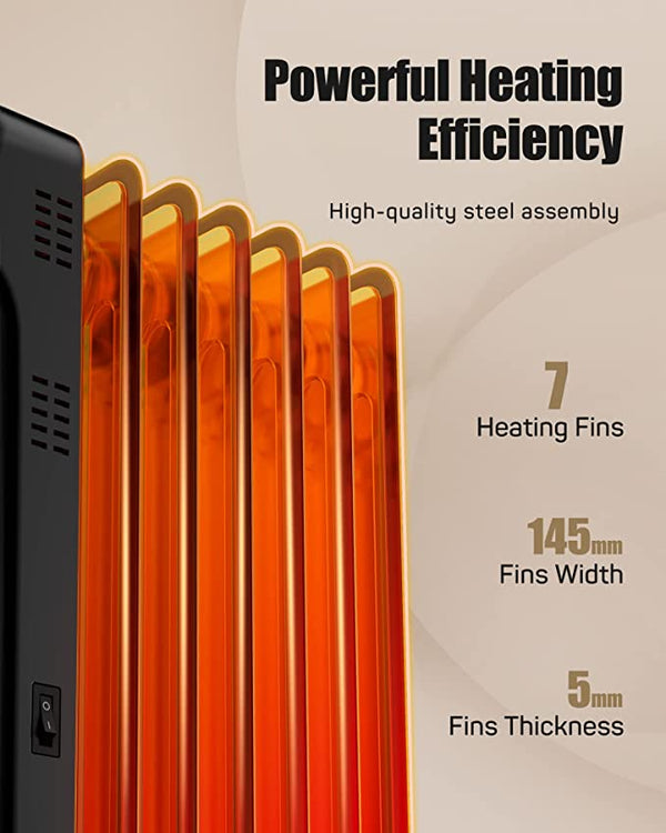 Radiateur à Huile Silencieux avec Thermostat Numérique – Portable, Programmable 24h & Sécurité Anti-Surchauffe
